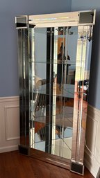 Modern Mirrored Corner Curio Display Cabinet With Lighted Glass Shelves