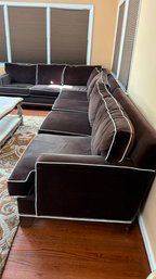 Large Modular Sectional Sofa  Chocolate Brown With Contrast Piping