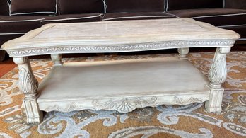 Ornate Coffee Table With Faux Stone Inlay Top