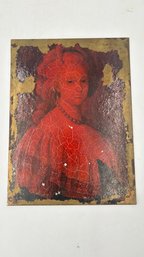 Antique Madonna & Child Religious Icon – Painted Bronze/Metal Panel