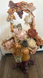Handcrafted Carved Stone Floral Arrangement  Multi-Colored Semi-Precious Stones