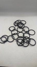 Set Of 22 Round Curtain Rings With Black Hooks  Black  New (No Box)