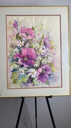 Dorothy Rodgers  Wildflower Bouquet  Original Watercolor Painting  Signed  Framed Under Glass