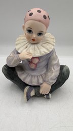 Vintage Pierrot Harlequin Porcelain Musical Clown Figurine  6' X 5'