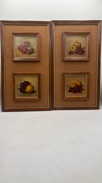 Pair Fruit Framed Artwork On Board, Signed