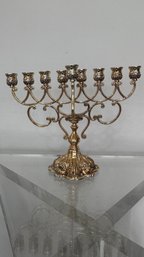 Vintage Silver-Plated Menorah  Ornate Floral Base  10'  Holds 9 Candles