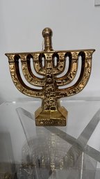 Sealed Vintage Gold Menorah Liquor Decanter  Ceramic Judaica Bottle  11