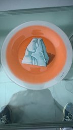 Signed Samios Modern Art Glass Plate  Frosted Orange With Classical Profile  7.5 .  Shippable
