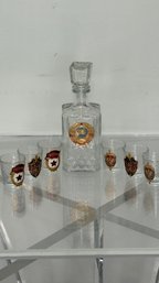 Vintage USSR Crystal Decanter Set With Six Etched Shot Glasses
