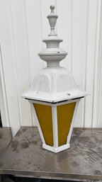 Vintage Large Cast-Aluminum Outdoor Lantern  33 Tall  Textured Amber Glass Panels