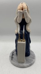 Jose Riva Signed Judaica Sculpture  Woman Lighting Shabbat Candles  Ceramic On Marble Base .  Shippable