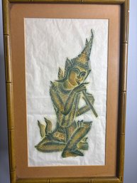 Thai Temple Rubbing  Celestial Musician  Framed Asian Artwork
