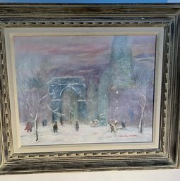 JOHANN BERTHELSEN  - WINTER Washington Square In The Snow, Oil On Canvas Signed