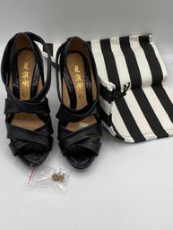 L.A.M.B. Strappy Black Leather Heels  Size 7M, Original Box