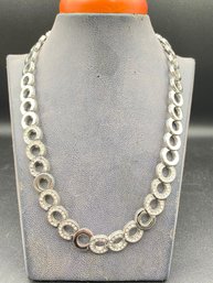 Polished Silver Tone Diamond CZ  Chain Link Necklace  Fold Over Clasp 18''