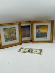 Set Of 3 Small Framed Paris Street Scene Painting