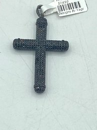 Sterling Silver Black Tone  925 Cross Swarovski Black CZ  Designed By Yagi