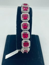 Sterling Silver  925  Swarovski Diamond And Ruby  CZ  Bracelet  Designed By Yagi