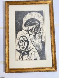 Vintage Charcoal Rubbing  On Rice Paper Jewish Couple  Signed Shirley