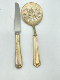 Vintage Sterling Silver Handle Tomato Server 8'' And Knife 8.5''