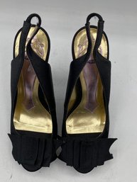 Hali Bob Black Satin Sling Back 5'' Heels Size 6.5