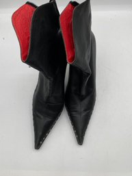 Vis A Vie Black Leather Studded Stiletto Booties Size 7 M