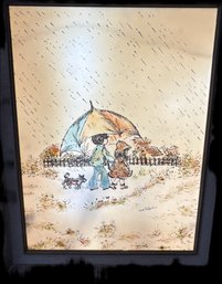Dorothy S. Shlotto  Children In The Rain  Hand-Painted Enamel On Lucite