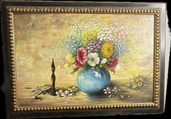 Egle Luzzatto  Still Life With Wildflowers In Blue Vase  Oil On Board