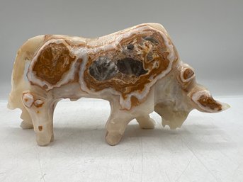 Vintage Decorative Carved Multicolor Onyx Bull Figurine