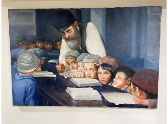 Jewish Judaica Oil Painting On Canvas Signed.  36X24