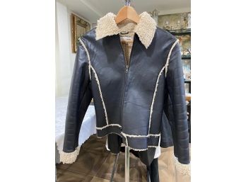 Ladies Black Short Shearling Jacket, Size 6