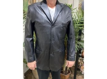 Mens Black Leather Jacket, Size 44 By Alfani