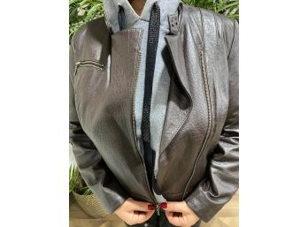 Ladies' Brown Croc Embossed Leather Jacket Size 6