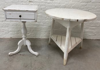 White Round Table And Square Side Table