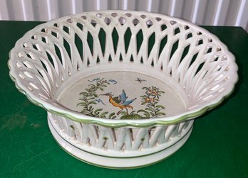 Falance Ceramic Pierced Signed Reticulated Bowl 12 Diameter