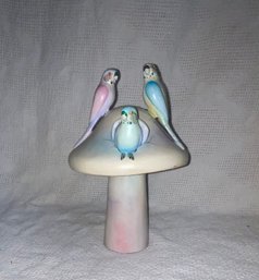 Signed Hector Gonzales 7/100 Mushroom And Three Parakeets Porcelain C. 1850  12 X 8