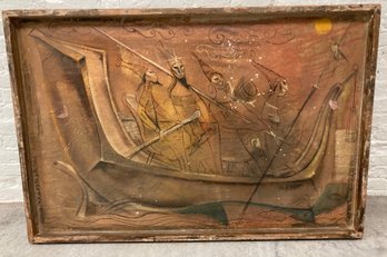 Original Signed By Leon DUsseau Mid Century Modern Oil On Canvas Painting  31 X 48