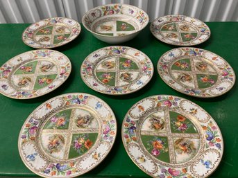8 Pc Dresden Schumann Bavaria Plates & Bowl 8.25 Round