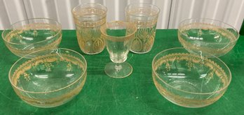 Crystal With Gold Accent Cups And Bowls