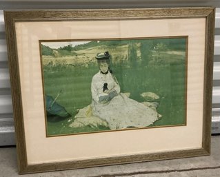 Framed Print Of Woman Sitting In Field Reading A Book