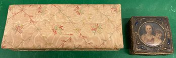 Victorian Portrait On Box And Upholstered Box