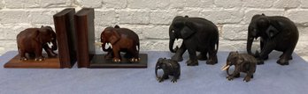 Lot Of Vintage Carved Wooden Elephants