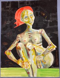 Outsider Art Abstract Woman Mixed Media Painting 24 X 18