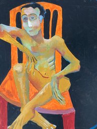 Mid Century Modern Abstract Man Original Painting 24 X 18