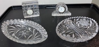 Lot Of Lead Crystal And Waterford Crystal Clocks