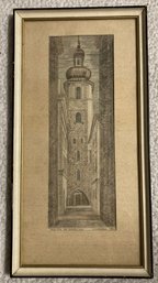 Signed Etching Roscoe SW. Marcina By K. Horeba 11.5 X 4