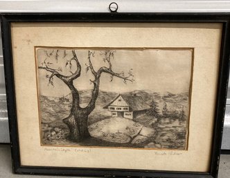 Framed Etching Mountain Idyll Signed Rougle/Scheer