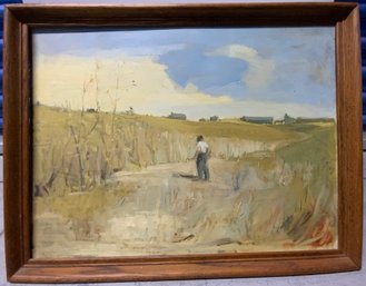 Oil On Canvas Man In Field 20 X 26