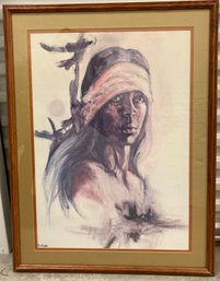 Framed Glass Watercolor Native American Proud American By Pobo And Ruby Lee 28 X 20