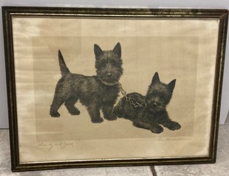 Framed Etching Snauzers Signed 12 X 16